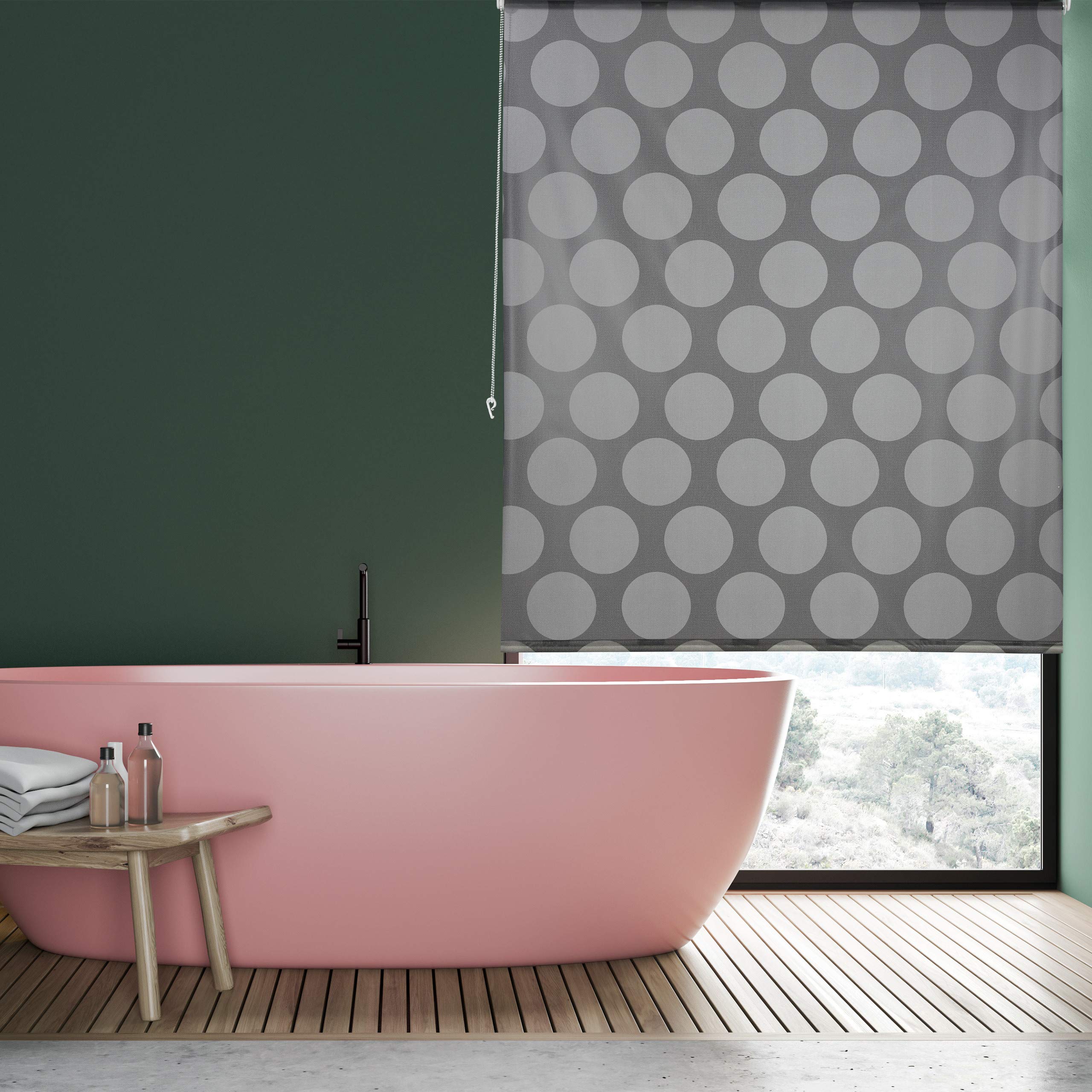 relaxdays-duschrollo-140-x-240-cm-seilzug-wasserabweisend-grau-punkte image 2