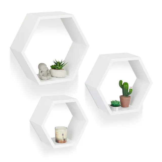 relaxdays-wandregal-sechseckig-waben-3er-set-mdf-wei image 1
