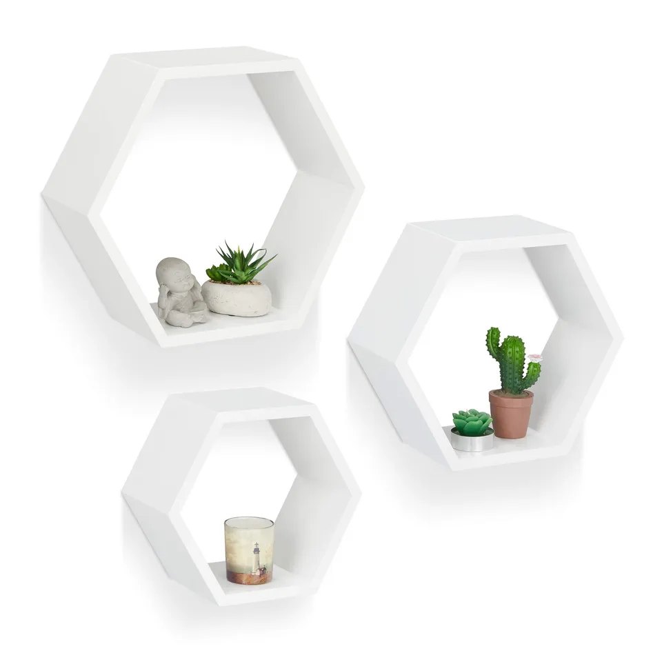 relaxdays-wandregal-sechseckig-waben-3er-set-mdf-wei image 1