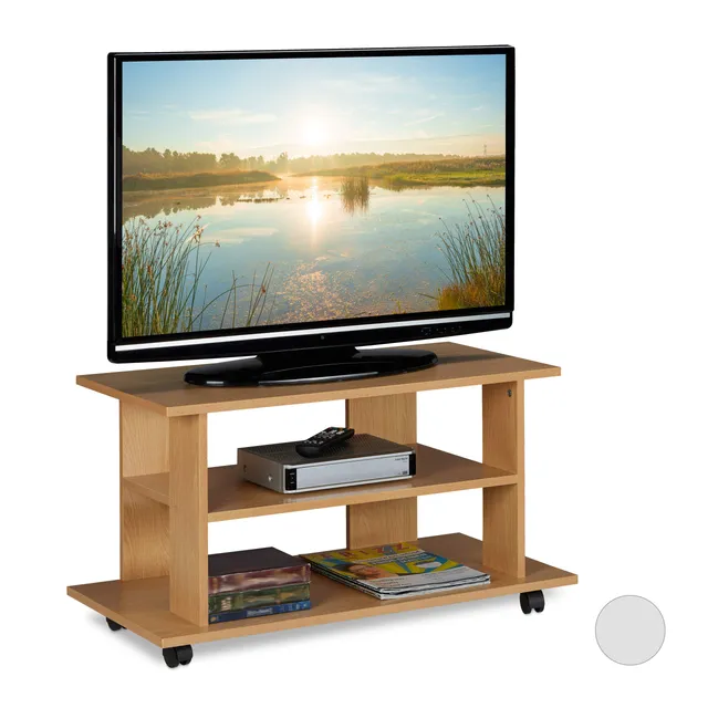 relaxdays-tv-board-mit-rollen-2-f-cher-45-x-80-x-40-cm-natur-holzoptik image 1