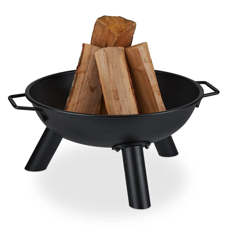 relaxdays-feuerschale-44cm-eisen-feuerkorb-mit-griffen-schwarz image 1