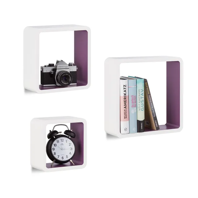 relaxdays-h-ngeregal-cube-3er-set-quadratisch-aus-mdf-wei-violett image 1