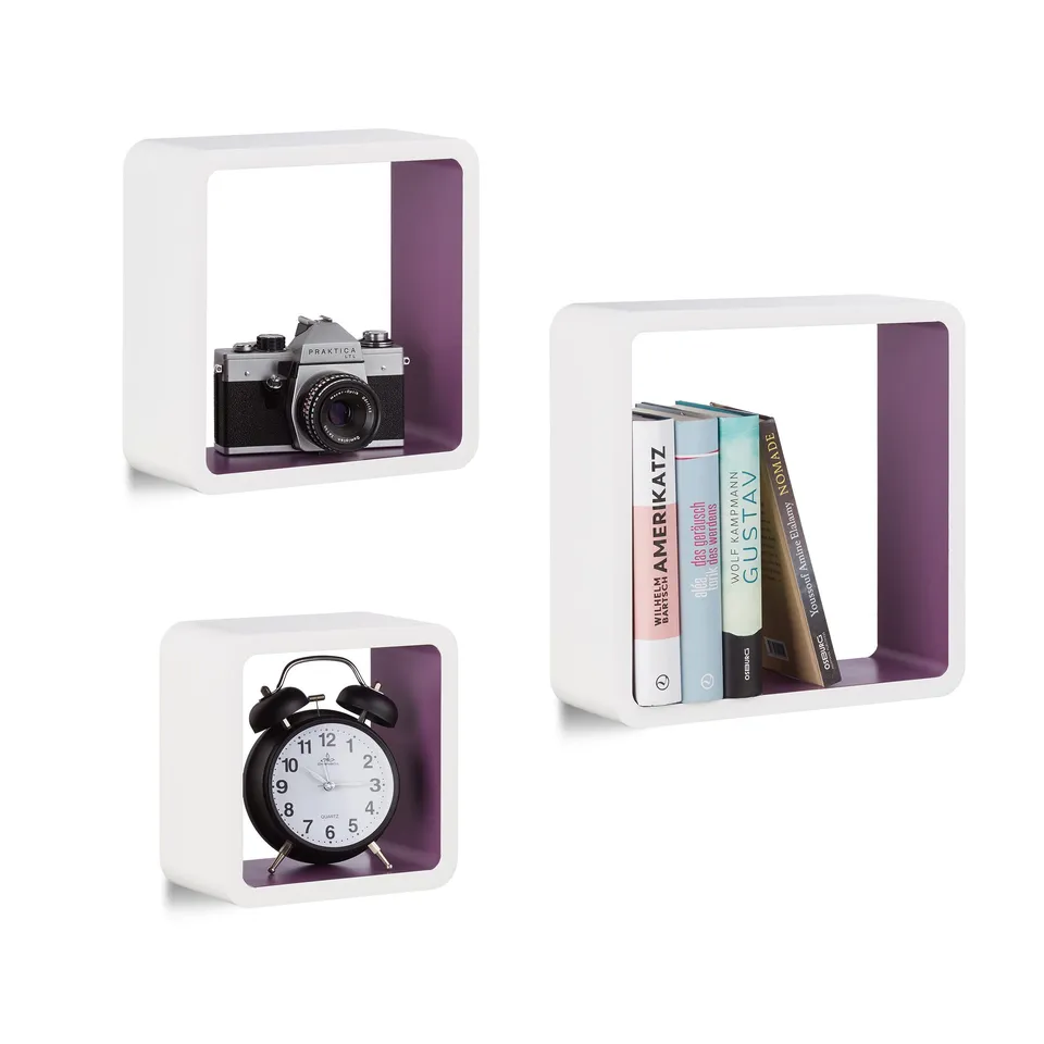 relaxdays-h-ngeregal-cube-3er-set-quadratisch-aus-mdf-wei-violett image 1