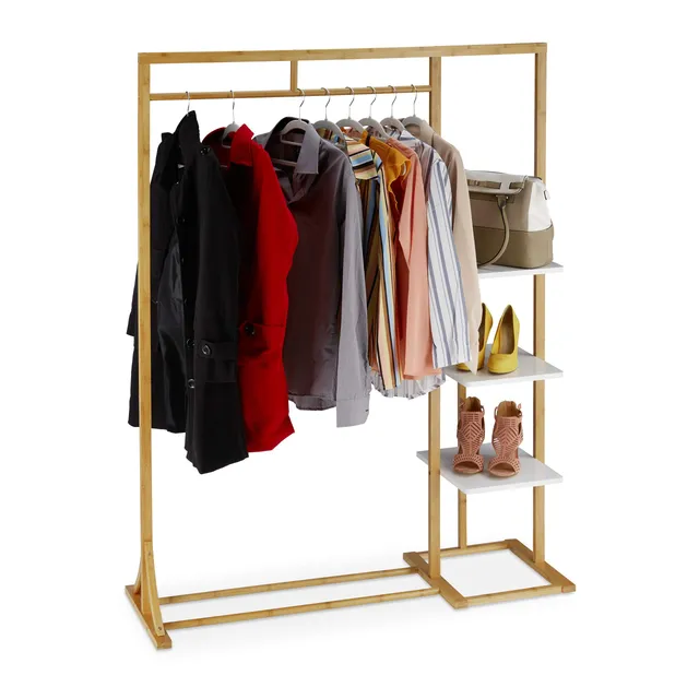 relaxdays-kleiderst-nder-bambus-offen-kleiderstange-3-ablagen-155x120x40-cm-natu image 1