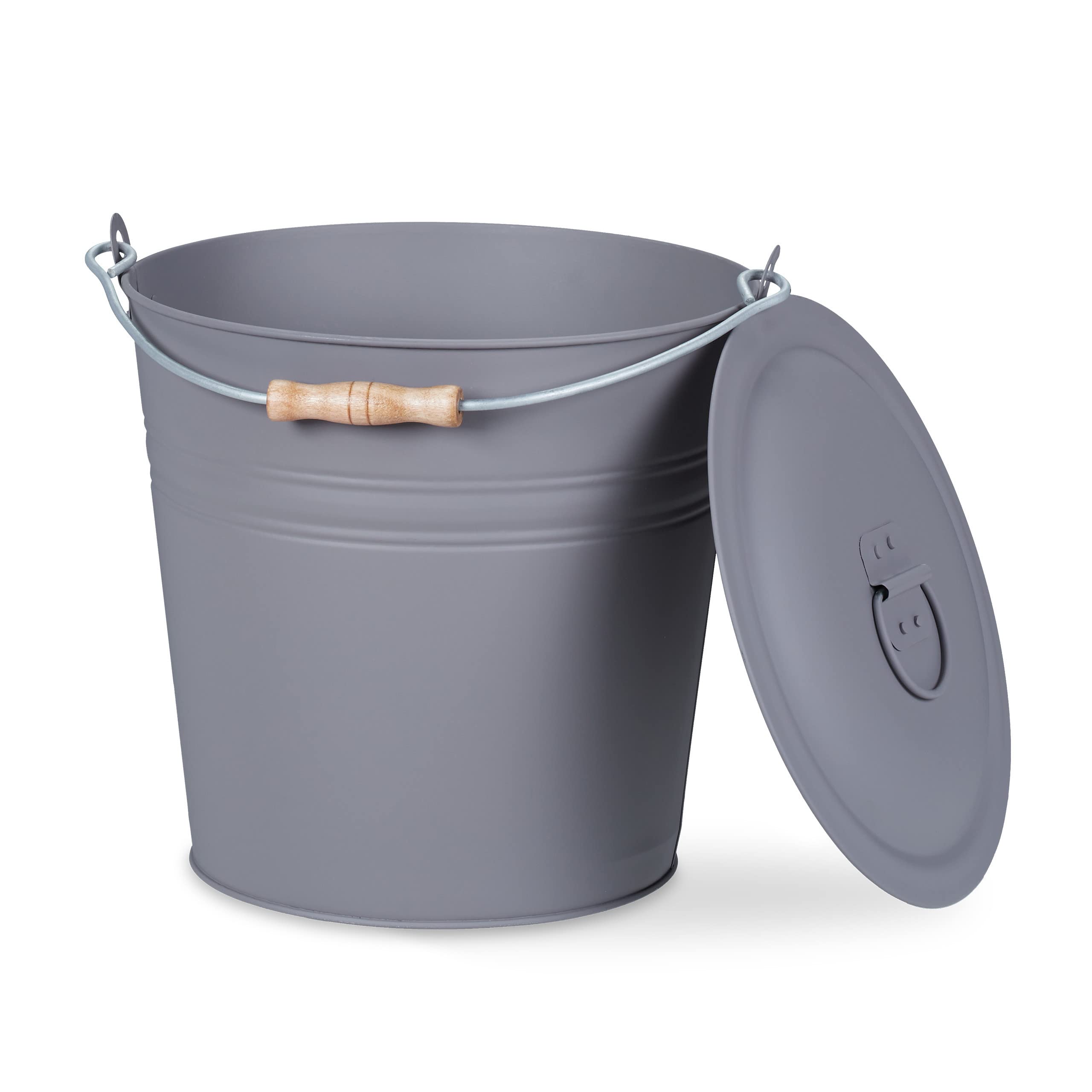 relaxdays-ascheeimer-mit-deckel-12-liter-rund-grau image 1