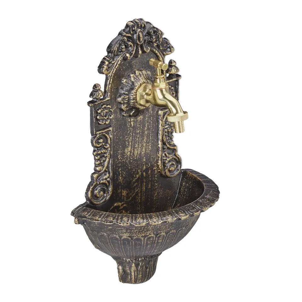 relaxdays-wandbrunnen-antik-aluguss-mit-wasserhahn-schwarz-40-x-24-5-x-13-cm image 1