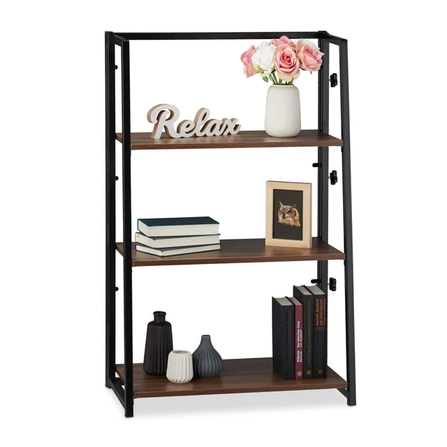 relaxdays-klappregal-standregal-3-ablagen-101x64x34-cm-eisen-holz-braun-schwarz image 1