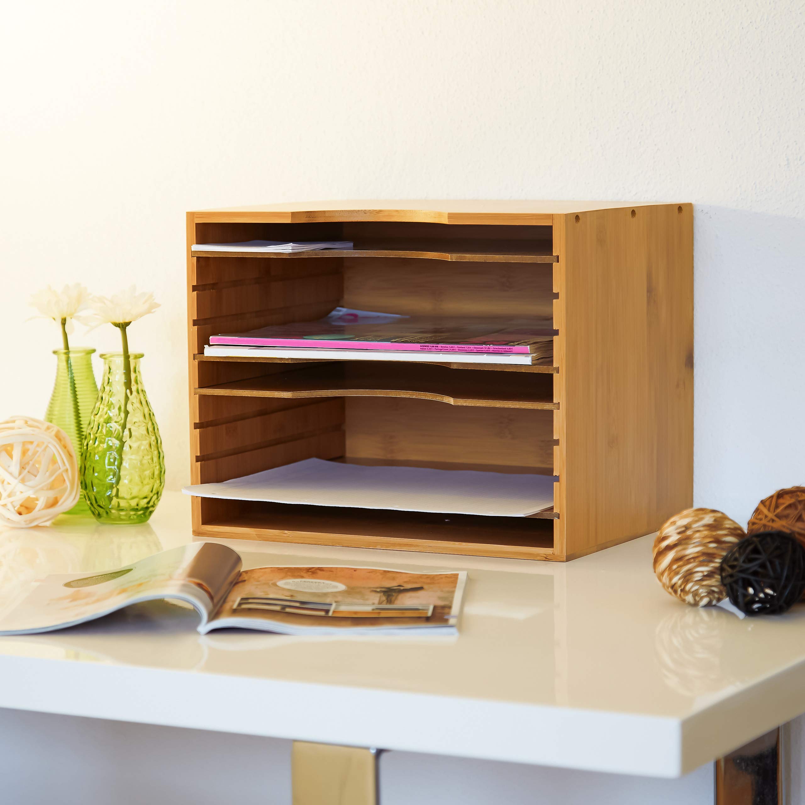 relaxdays-briefablage-bambus-mit-5-f-chern-dokumentenablage-26-x-33-x-24-5-cm-na image 2