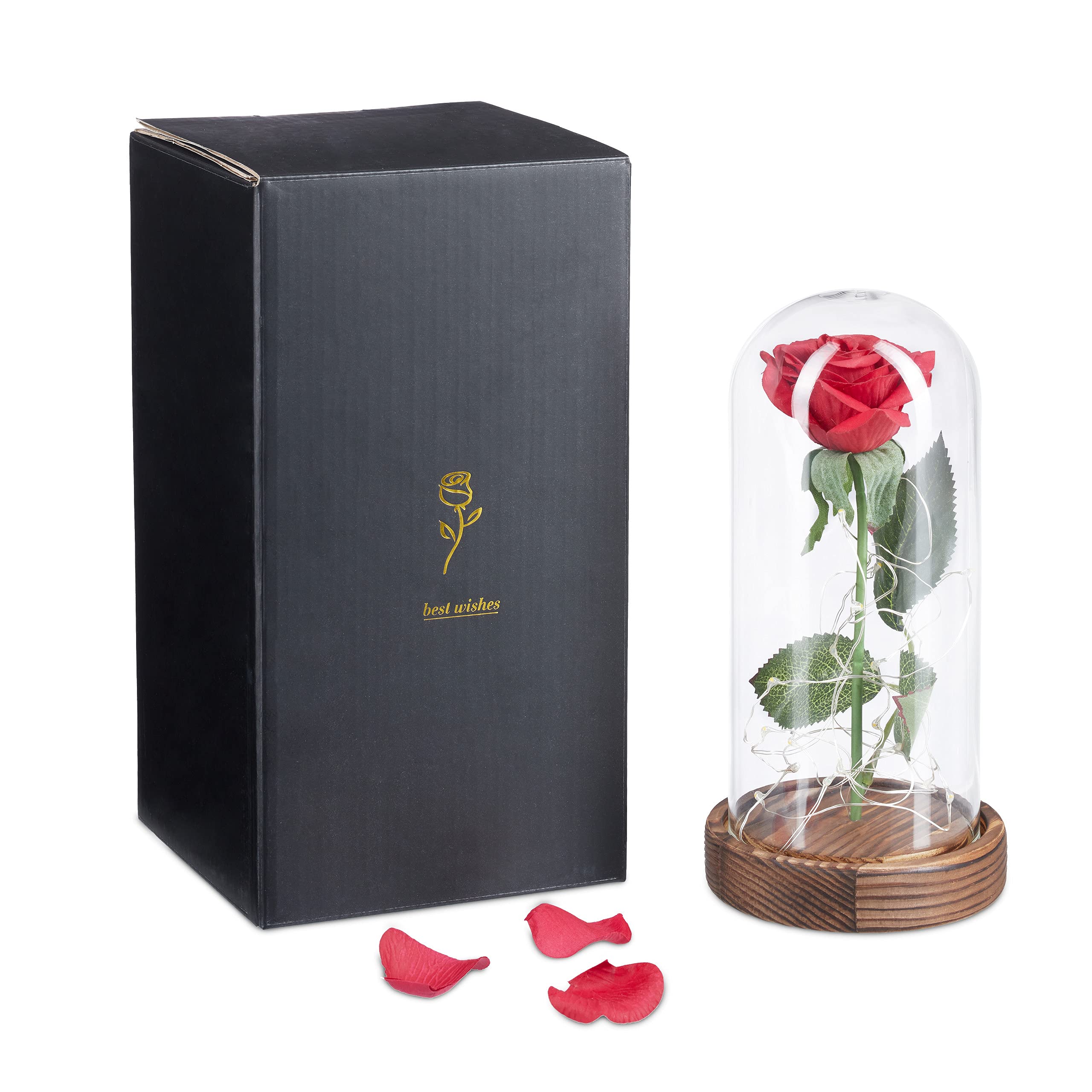 relaxdays-ewige-rose-mit-lichterkette-in-glaskuppel-rot-22x11-cm image 6