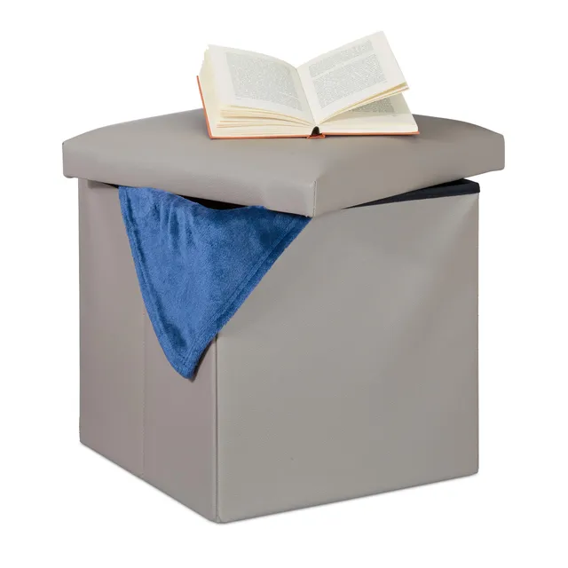 relaxdays-sitzhocker-mit-stauraum-38-x-38-x-38-cm-kunstleder-grau-faltbar-80-kg image 1