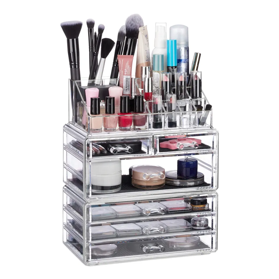 relaxdays-kosmetikorganizer-6-schubladen-transparent-29x23-5x14-cm image 1