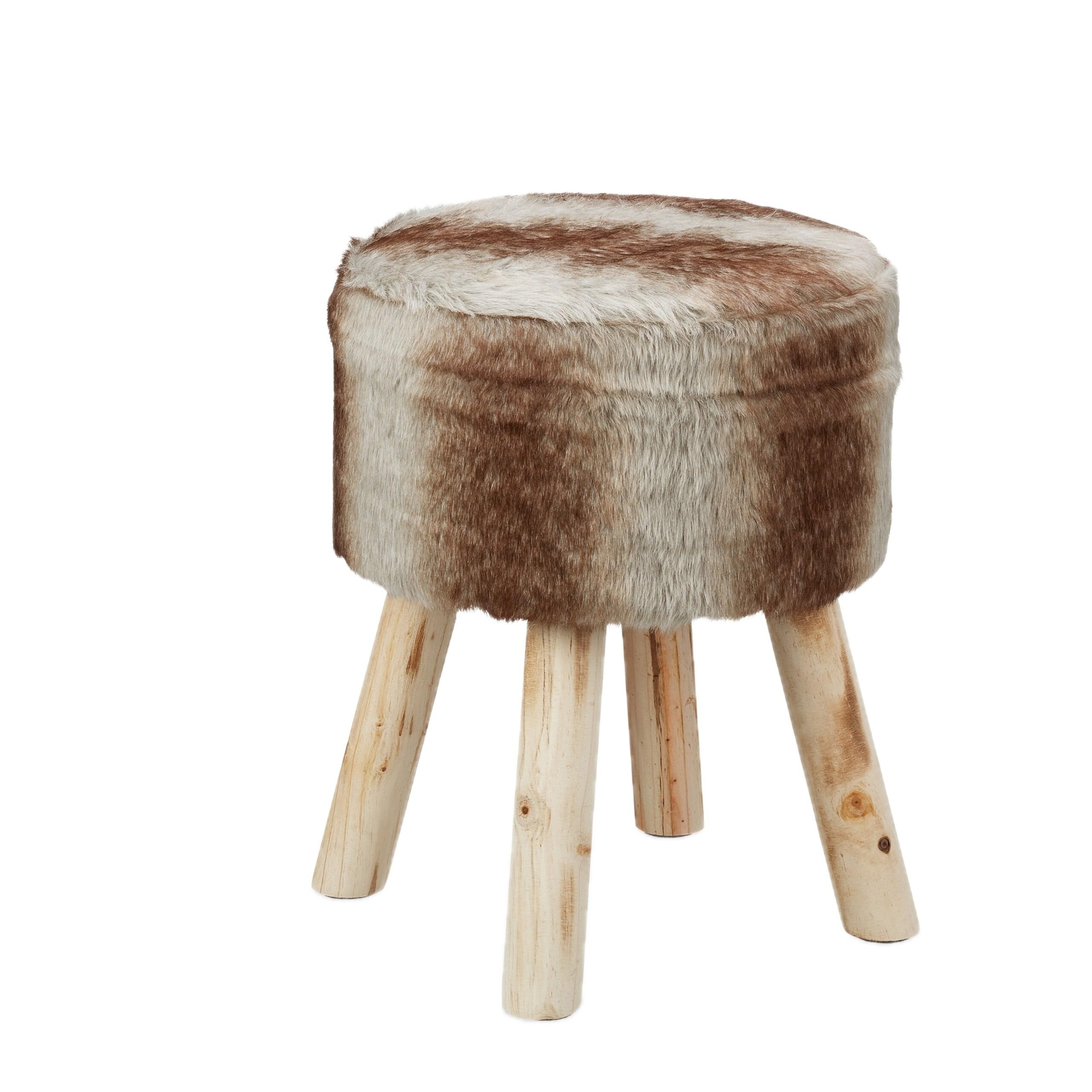 relaxdays-fellhocker-rund-42x33-cm-sitzhocker-kunstfell-holzbeine-grau-braun image 5