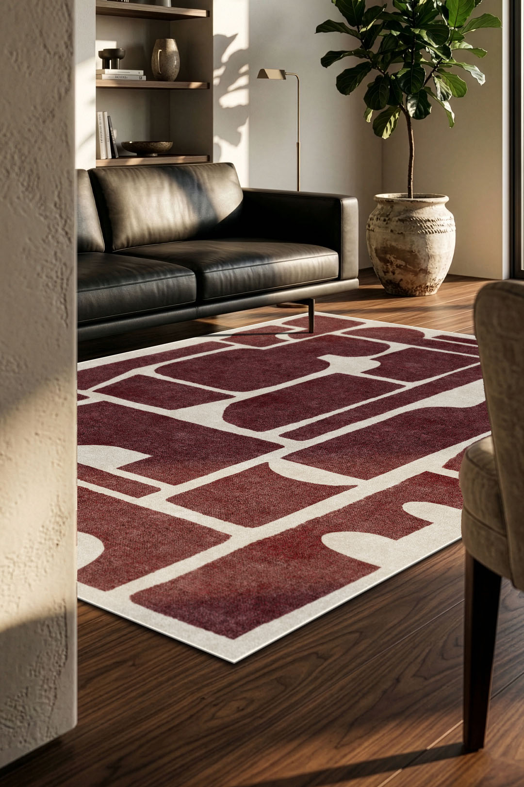 teppana-tilda-bordeauxrot-teppich-geometrisch-modern-waschbar image 4