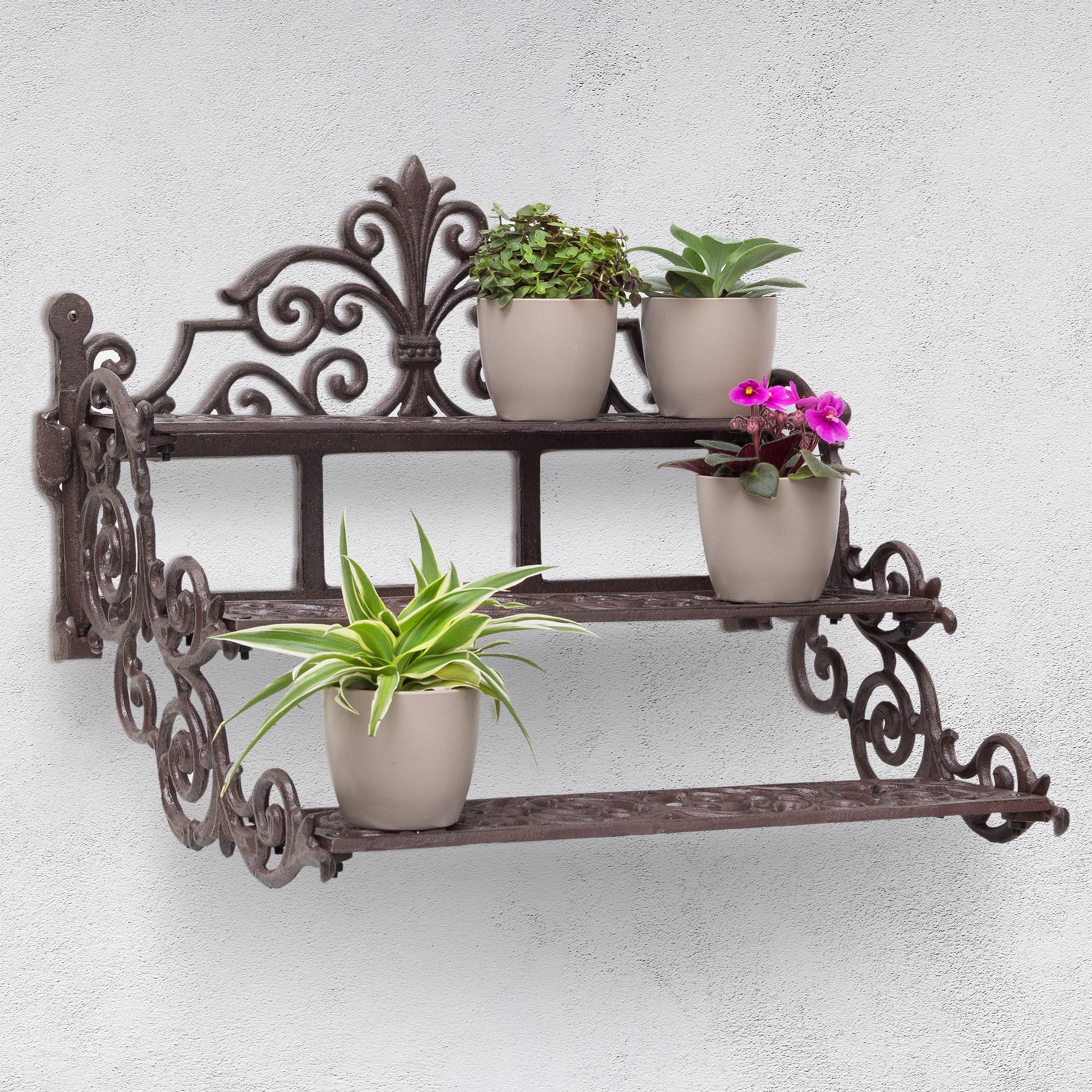 relaxdays-blumentreppe-gusseisen-3-ebenen-36x42x31cm-bronze image 2