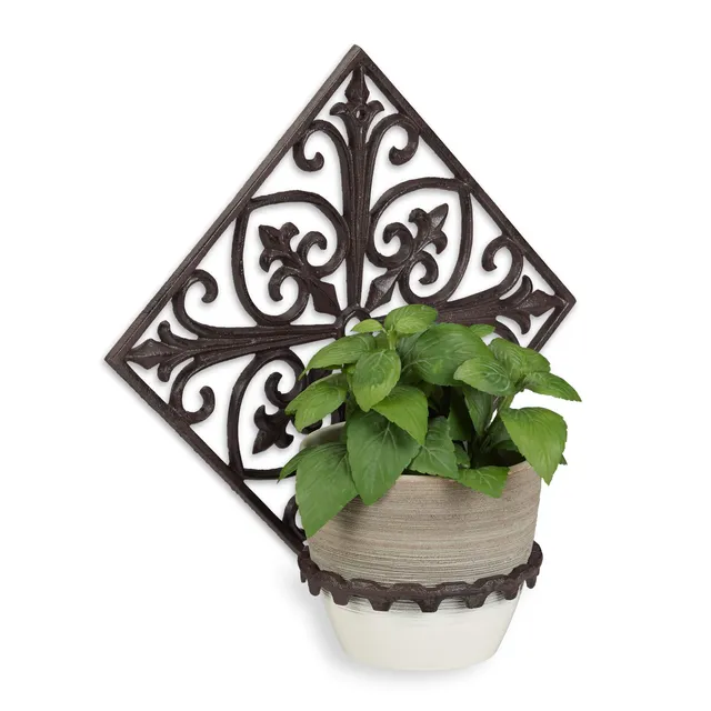 relaxdays-blumenhalter-wand-gusseisen-antik-dunkelbraun-13-cm image 1