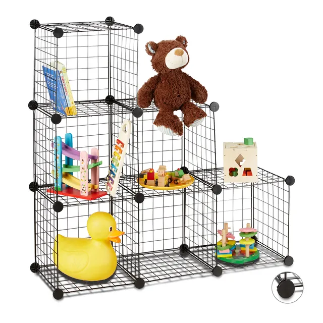 relaxdays-regalsystem-drahtgitter-6-f-cher-steckregal-schwarz image 1