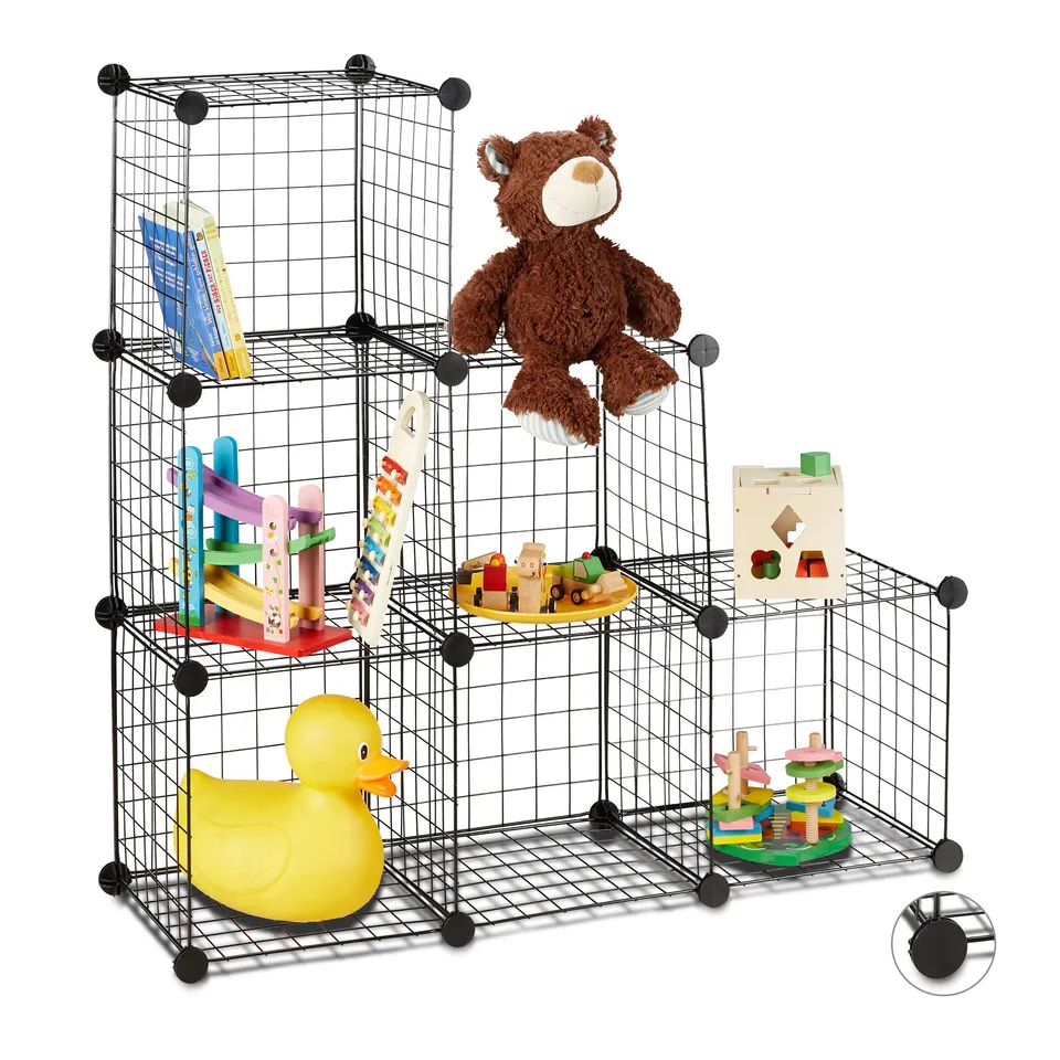 relaxdays-regalsystem-drahtgitter-6-f-cher-steckregal-schwarz image 1