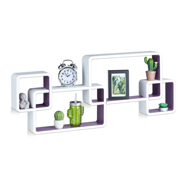 relaxdays-wandregal-cube-4-w-rfel-mdf-wei-lila image 1