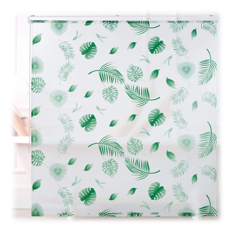 relaxdays-duschrollo-bl-tter-160x240-cm-wei-gr-n-wasserabweisend image 1