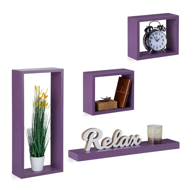 relaxdays-wandregal-4er-set-cube-regalw-rfel-und-wandbrett-mdf-violett-bis-8-kg image 1