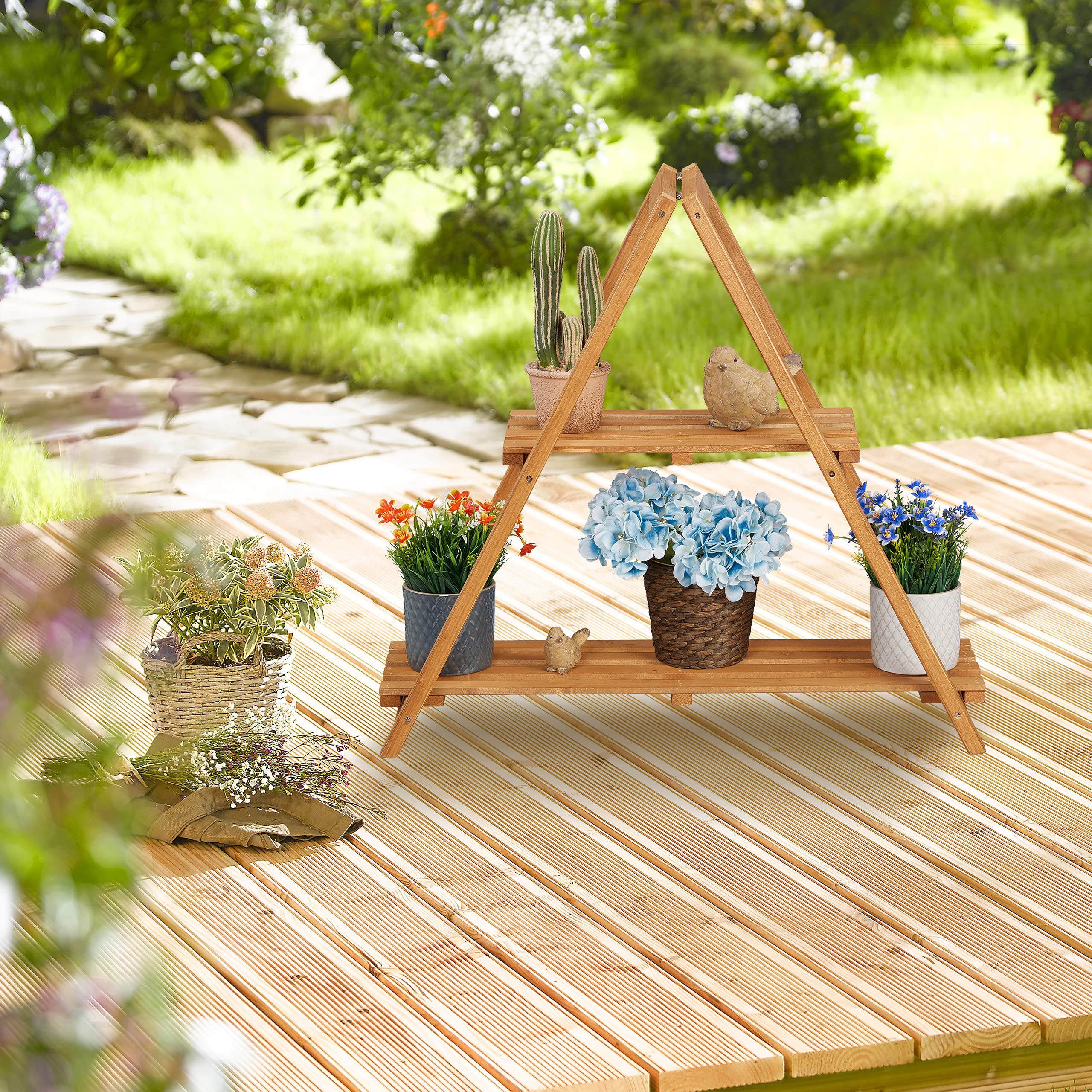 relaxdays-blumentreppe-holz-2-etagen-klappbar-73x72x28-cm-hellbraun image 2