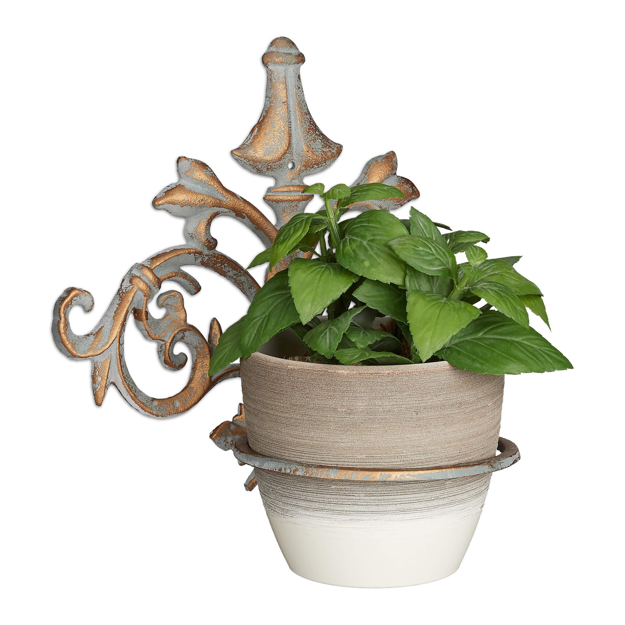 relaxdays-wand-blumenhalter-barock-gusseisen-ring-13-5-cm-gold-grau image 1