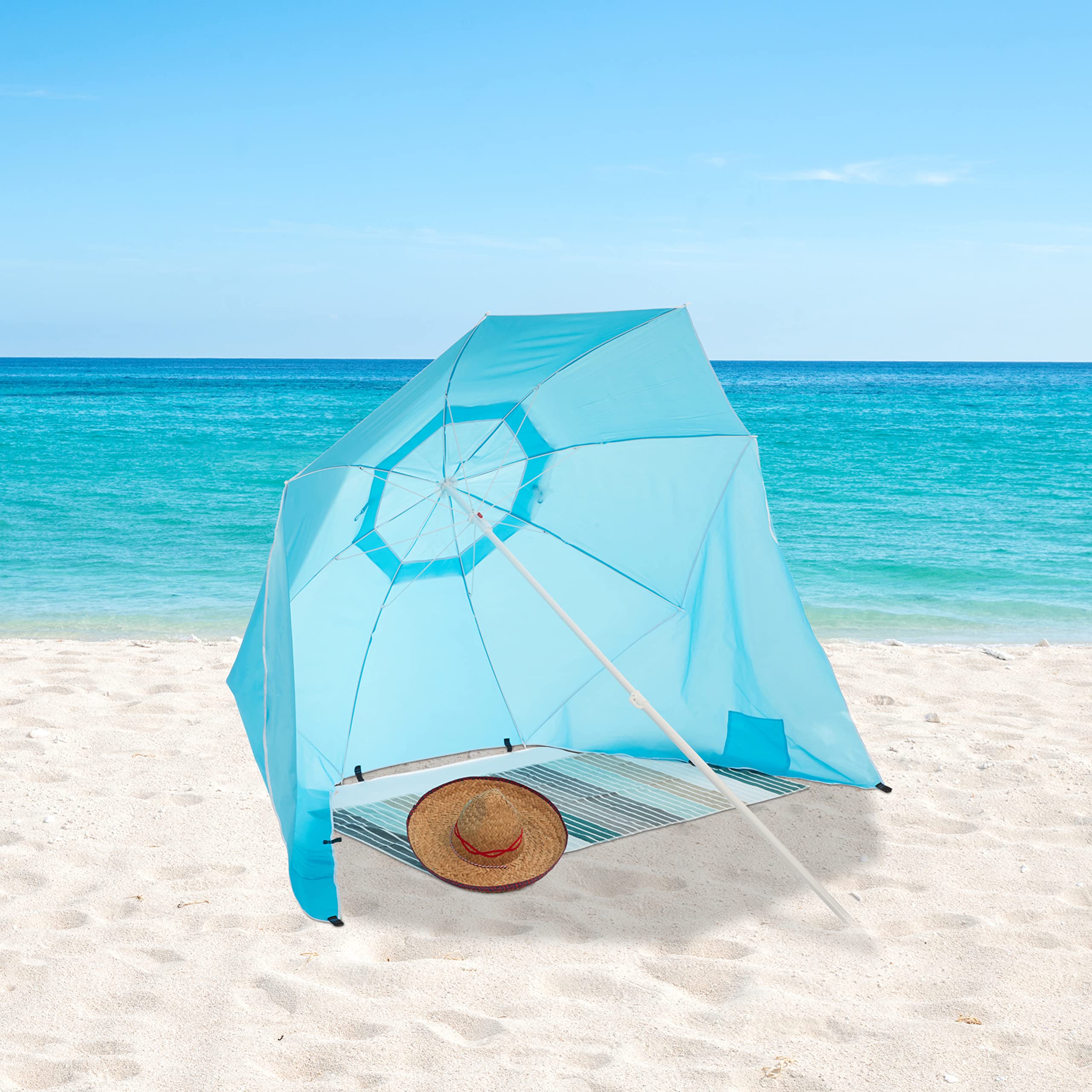 relaxdays-2-in-1-sonnenschirm-strandmuschel-blau-210x180-cm image 2