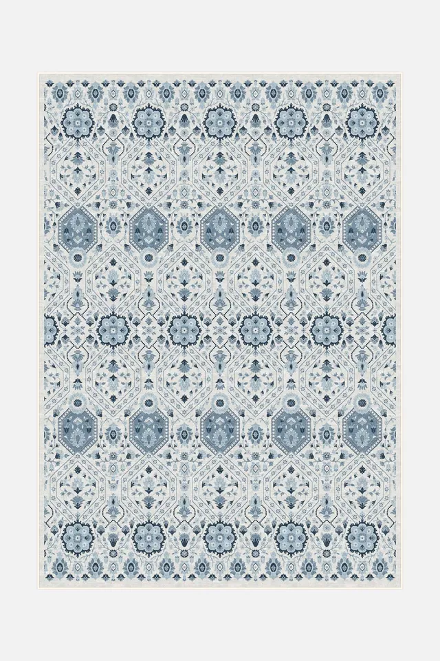 teppana-hangi-blau-waschbarer-teppich-floral-klassisch-blau-gr-n image 1