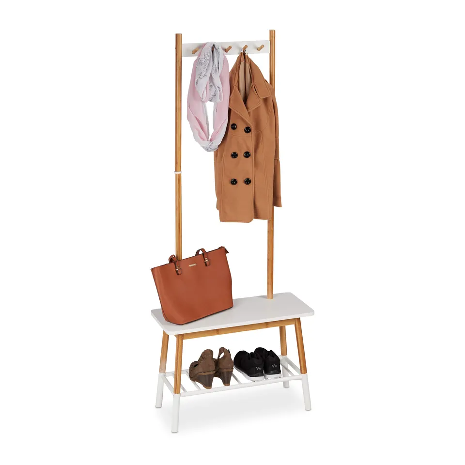 relaxdays-garderobenst-nder-bambus-mit-bank-170-x-70-x-30-cm-wei-natur image 1