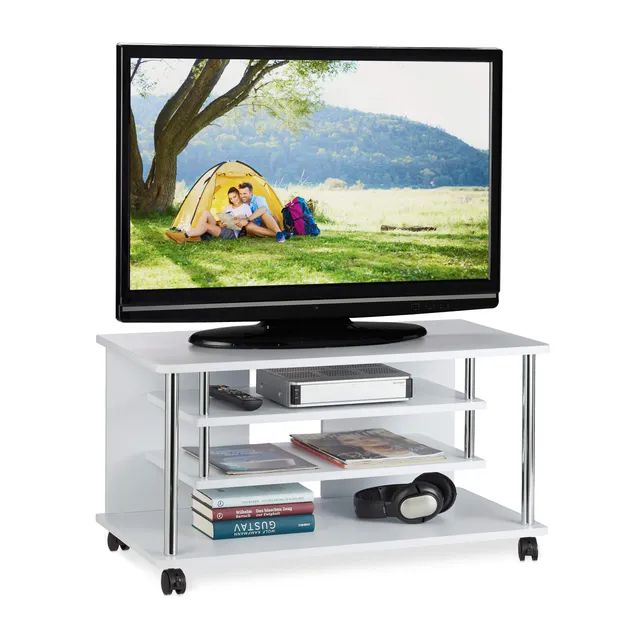 relaxdays-tv-board-mit-rollen-wei-2-ablagen-42x80x40-cm image 1