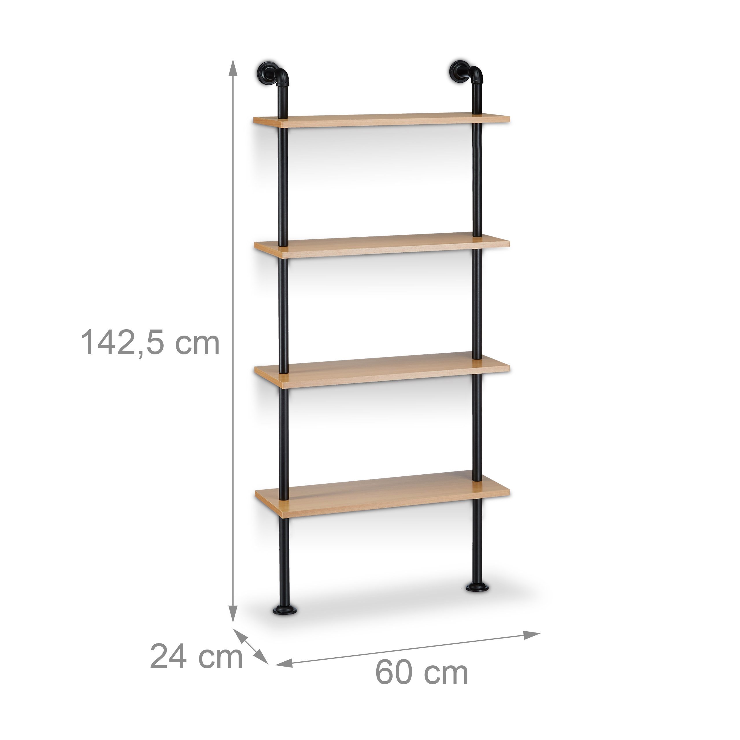 relaxdays-wandregal-industrie-vintage-mit-4-ablagen-142-5-x-60-x-24-cm-natur image 3
