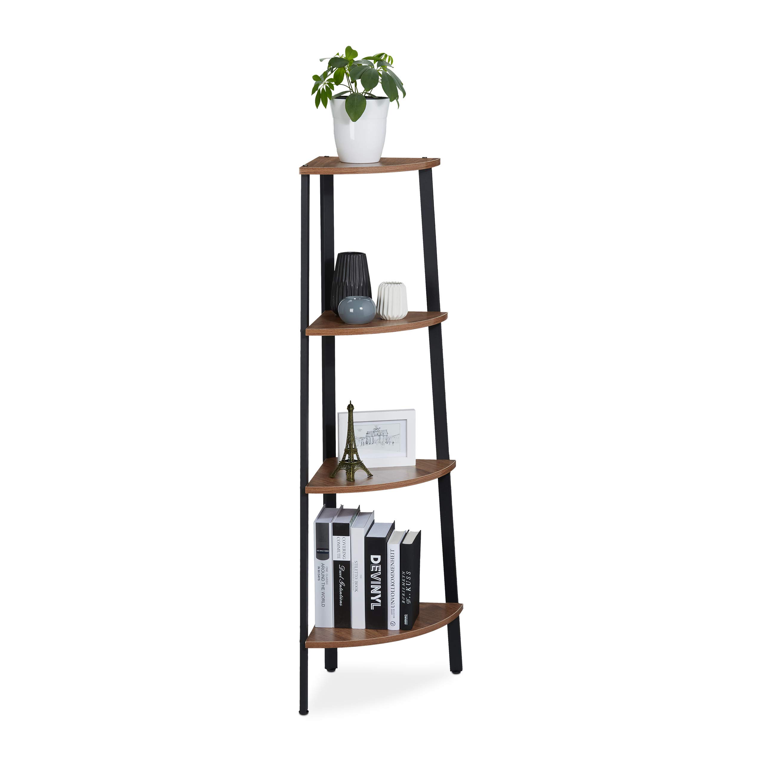 relaxdays-eckregal-stehend-leiterregal-125x48x32-cm-schwarz-braun image 1