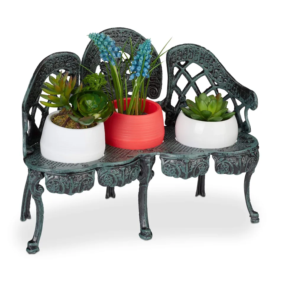 relaxdays-mini-blumenbank-gusseisen-dunkelgr-n-vintage image 1