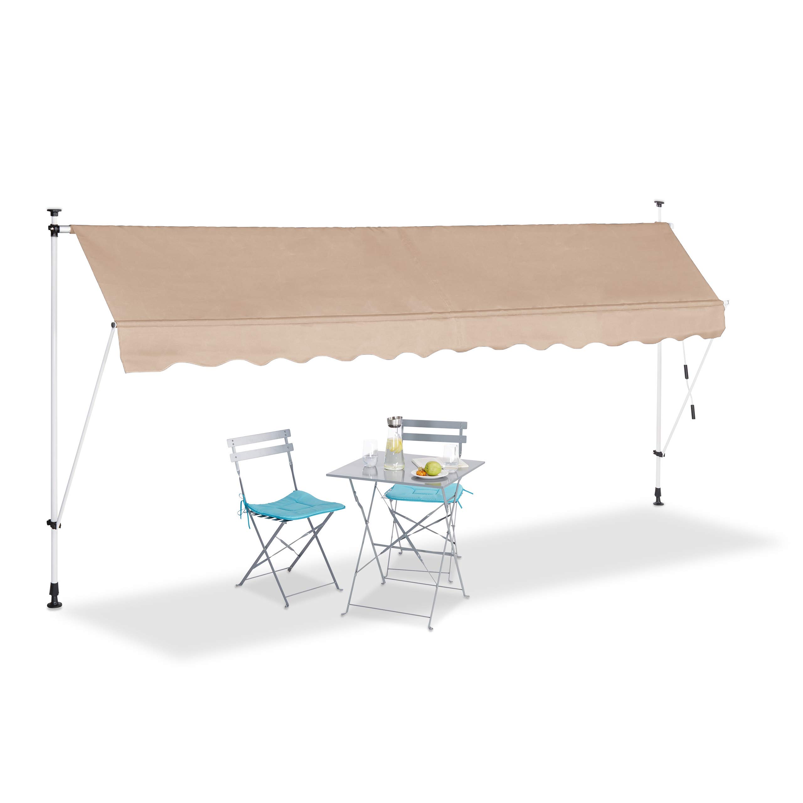relaxdays-klemmmarkise-400-cm-breit-beige-einziehbar-ohne-bohren image 1