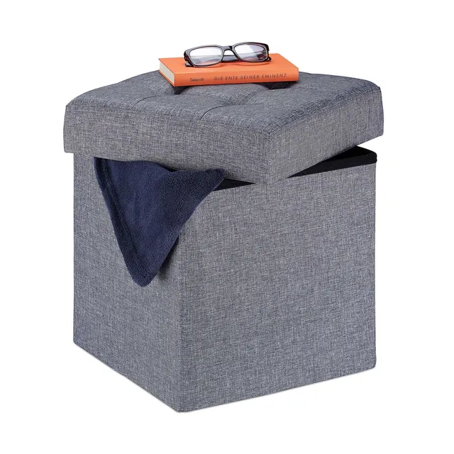 relaxdays-sitzhocker-mit-stauraum-faltbar-gepolstert-grau image 1