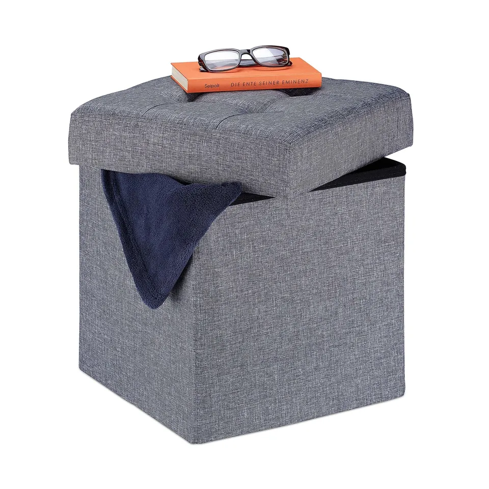 relaxdays-sitzhocker-mit-stauraum-faltbar-gepolstert-grau image 1