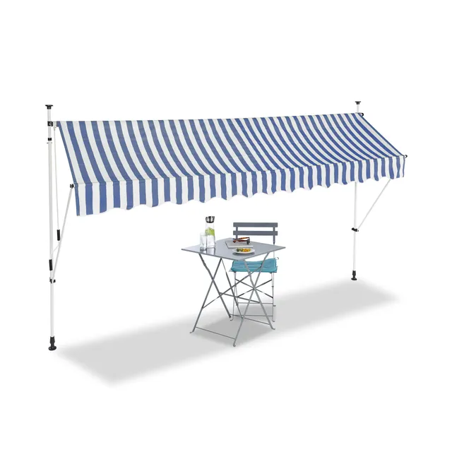 relaxdays-klemmmarkise-350-cm-breit-balkon-sonnenschutz-blau-gestreift-ohne-bohr image 1