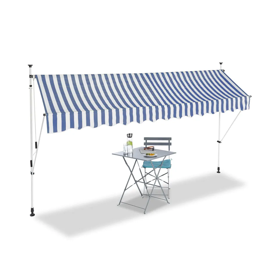 relaxdays-klemmmarkise-350-cm-breit-balkon-sonnenschutz-blau-gestreift-ohne-bohr image 1