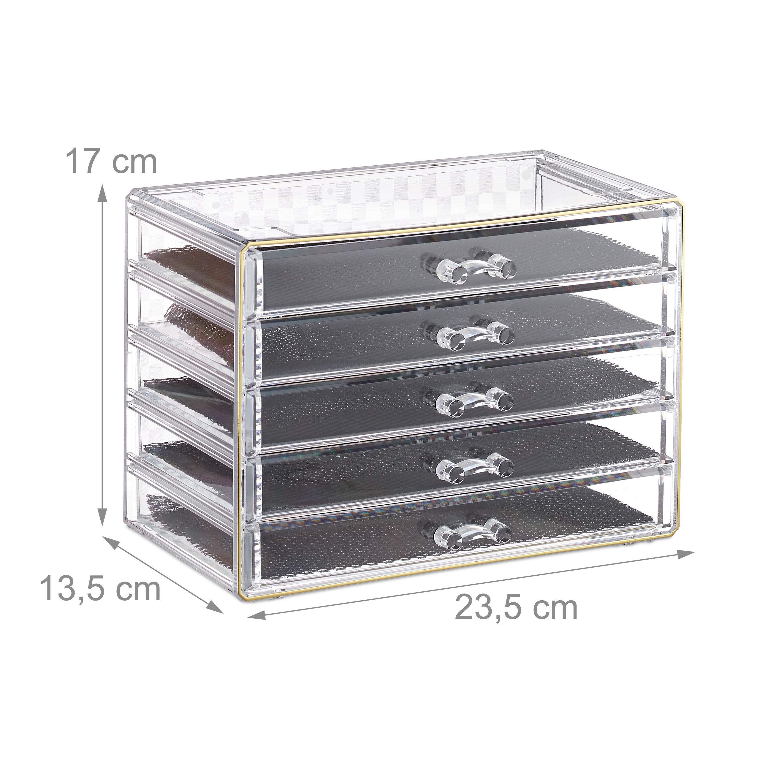relaxdays-kosmetik-organizer-acryl-5-schubladen-transparent-gold-23-5-cm image 4