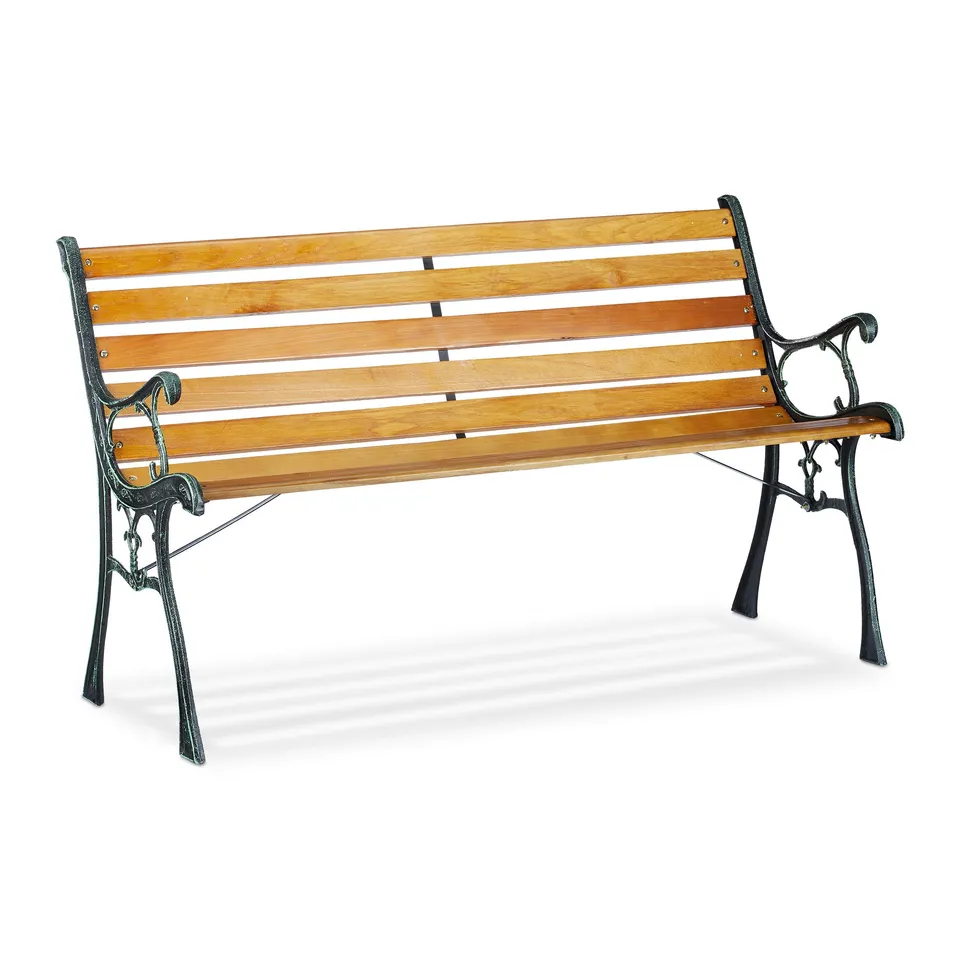 relaxdays-gartenbank-2-sitzer-holz-gusseisen-73-5-x-126-x-52-5-cm-natur image 1