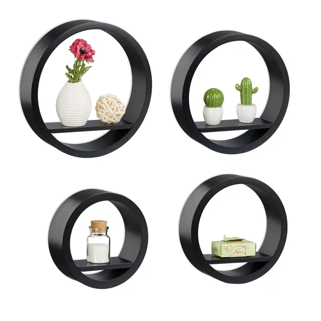 relaxdays-wandregal-rund-4er-set-mdf-schwarz-bis-8-kg image 1