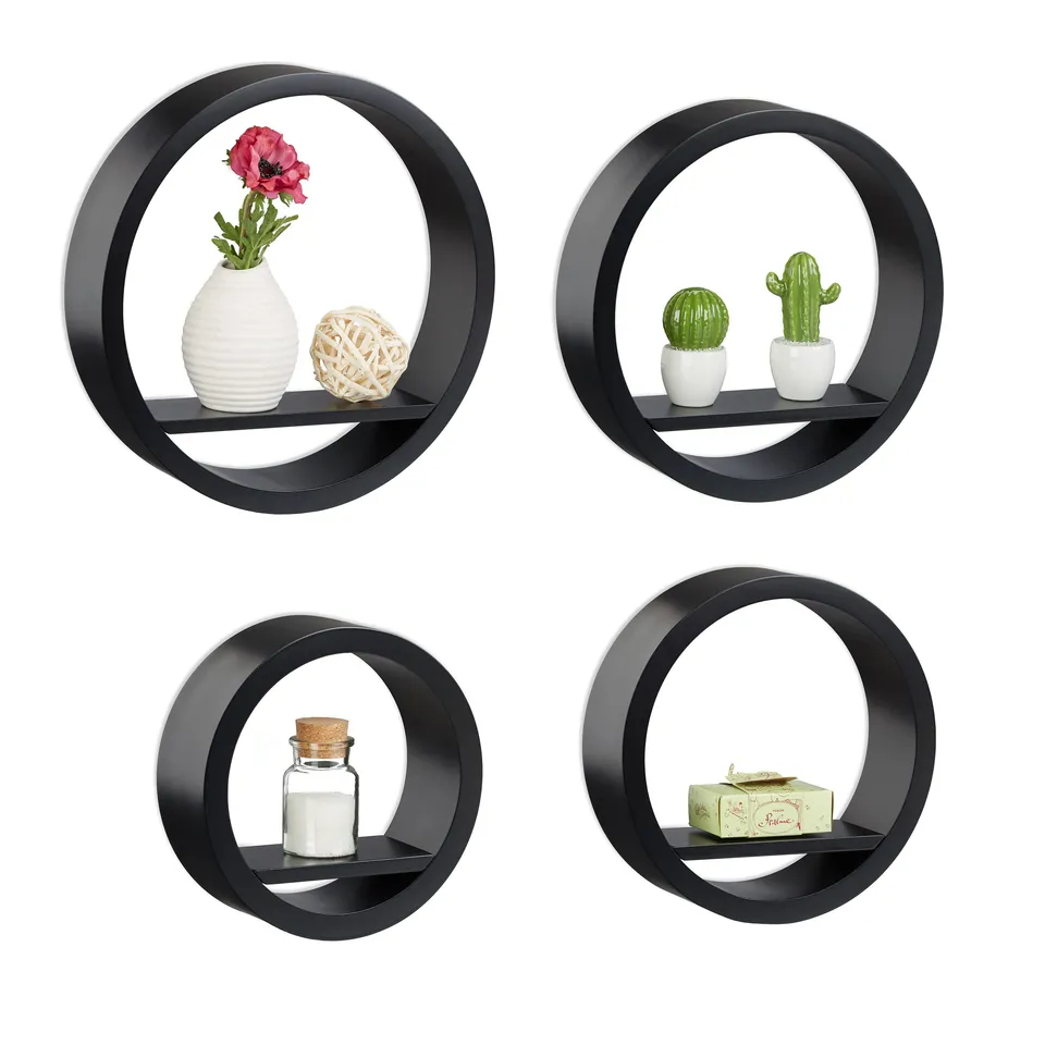 relaxdays-wandregal-rund-4er-set-mdf-schwarz-bis-8-kg image 1