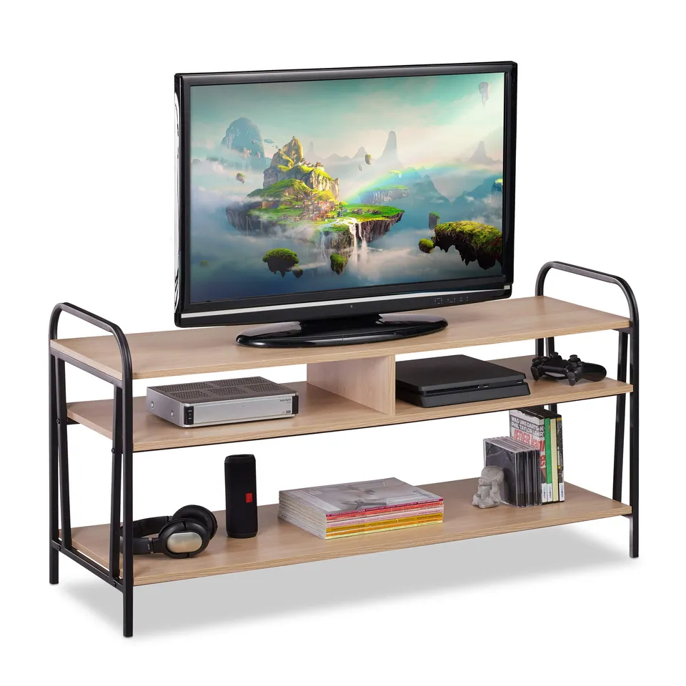 relaxdays-tv-schrank-industrie-lowboard-120x60x40-cm-braun-schwarz image 1