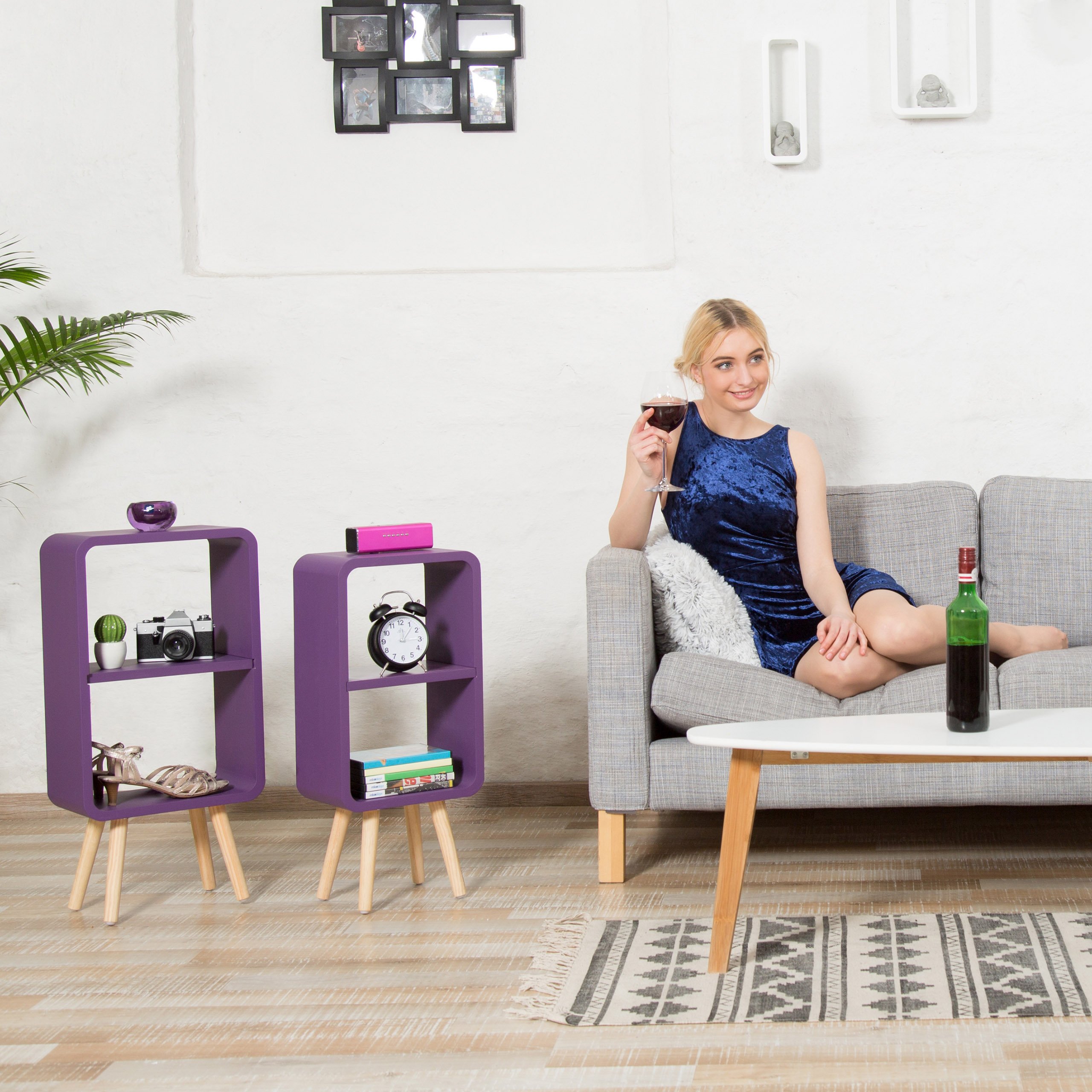 relaxdays-standregal-2-f-cher-schmal-mdf-78x40x20-cm-gr-n-mit-holzbeinen image 2