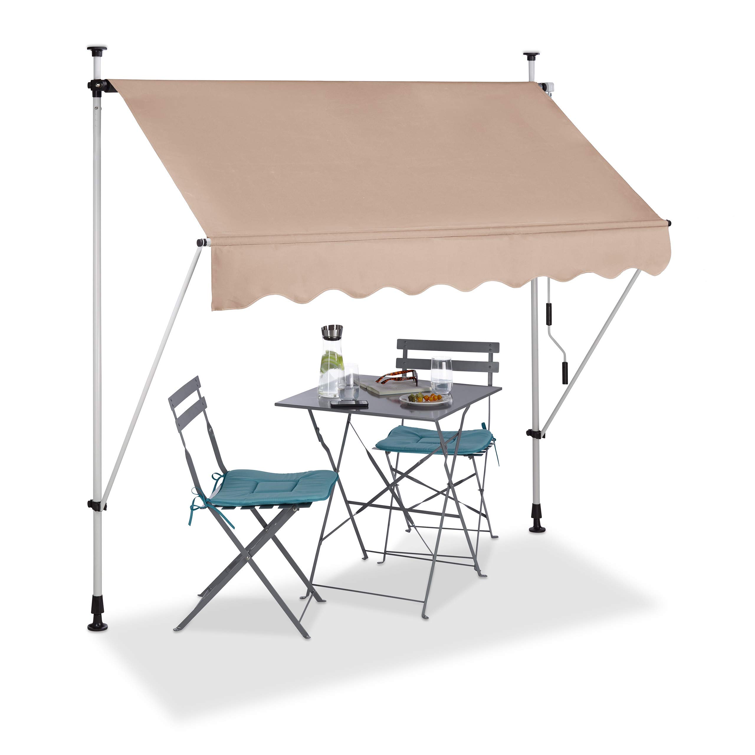 relaxdays-klemmmarkise-balkon-200-cm-beige-mit-handkurbel-ohne-bohren image 1