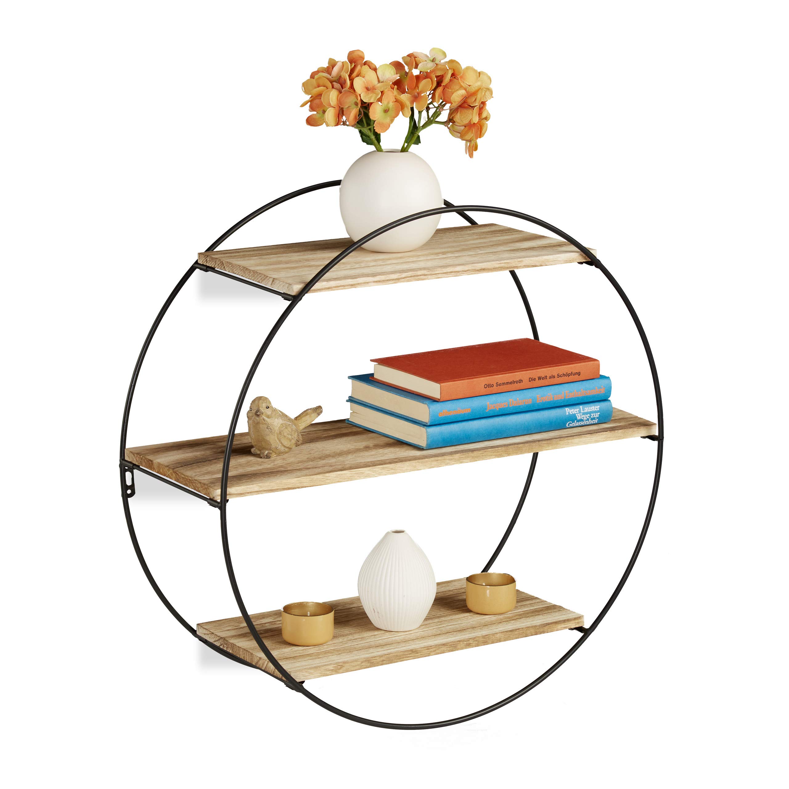 relaxdays-wandregal-rund-schwebend-3-ablagen-50-cm-schwarz-natur image 1