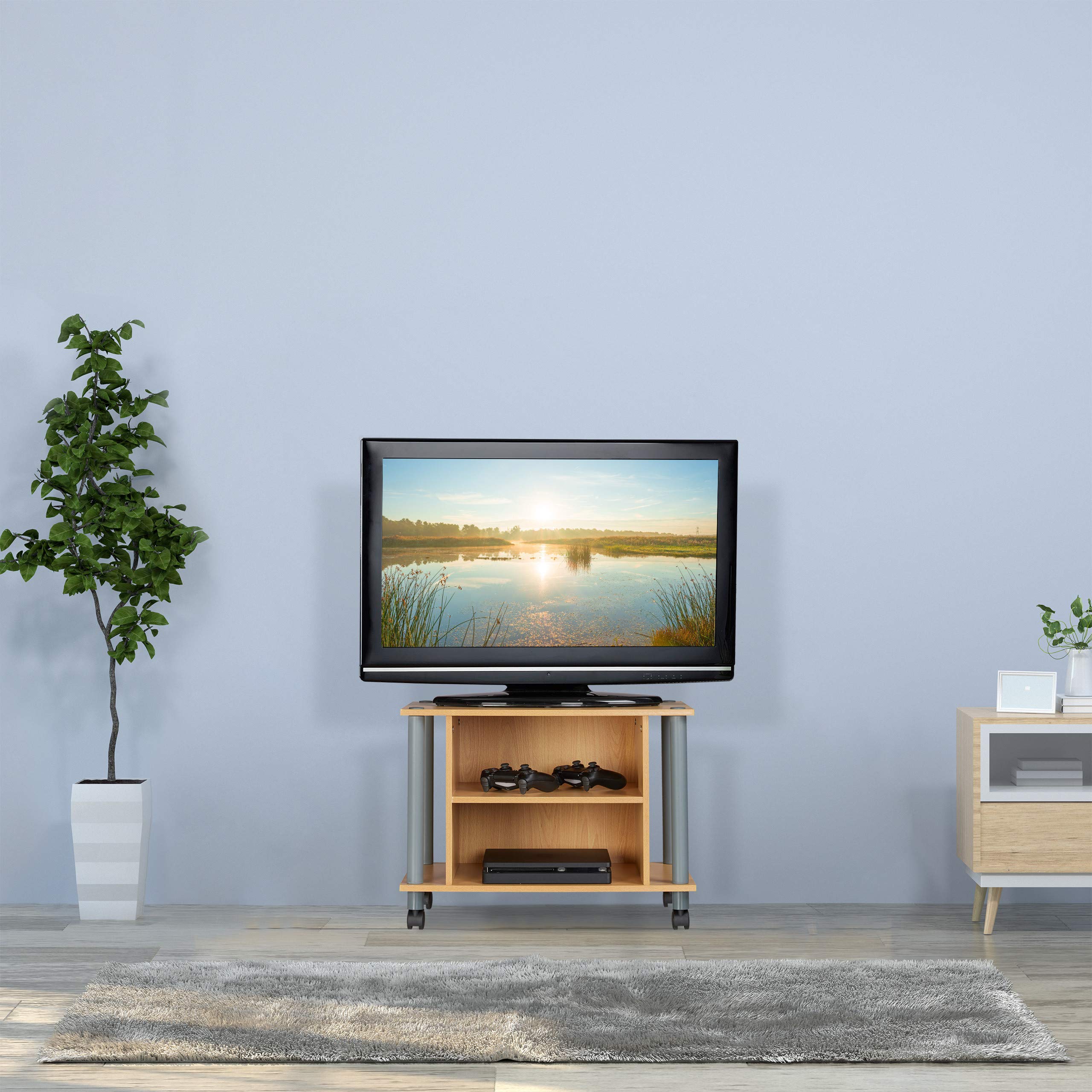 relaxdays-tv-tisch-mit-rollen-2-f-cher-fahrbarer-fernsehtisch-holzoptik-45-x-60- image 3