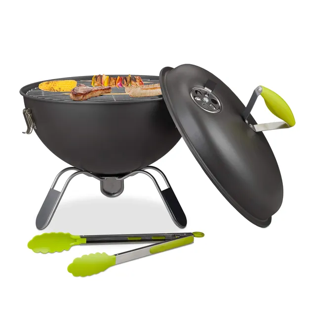 relaxdays-kugelgrill-tragbar-mit-deckel-42x37-cm-dunkelgrau-holzkohlegrill-mit-z image 1