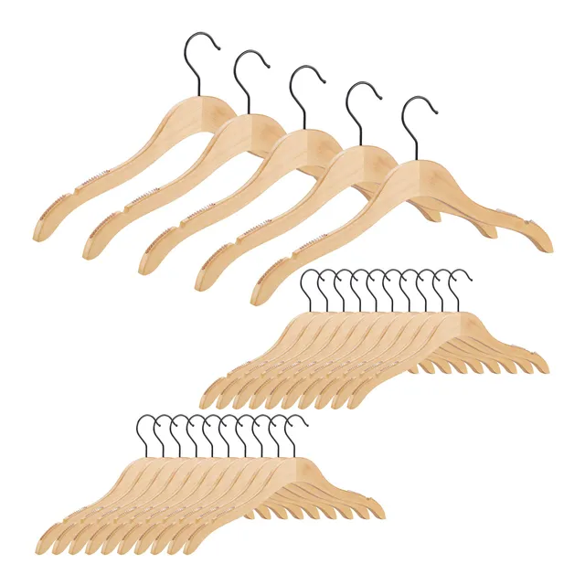 relaxdays-kleiderb-gel-holz-25-st-ck-beflockt-46-cm-natur image 1