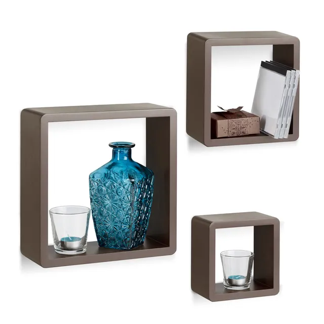 relaxdays-wandregal-cube-3er-set-mdf-braun image 1